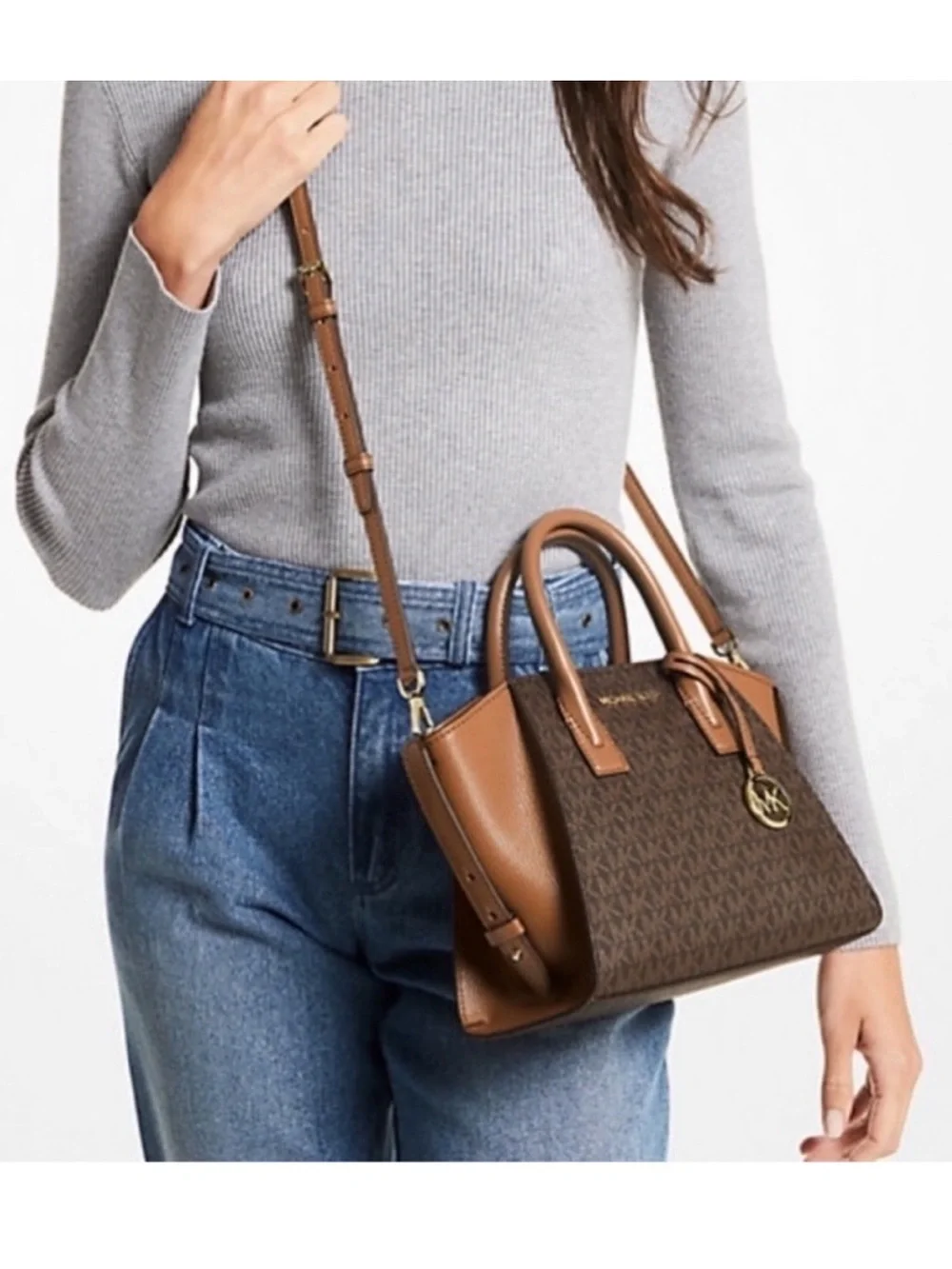 Michael Kors Avril Small Satchel Crossbody Brown NWT